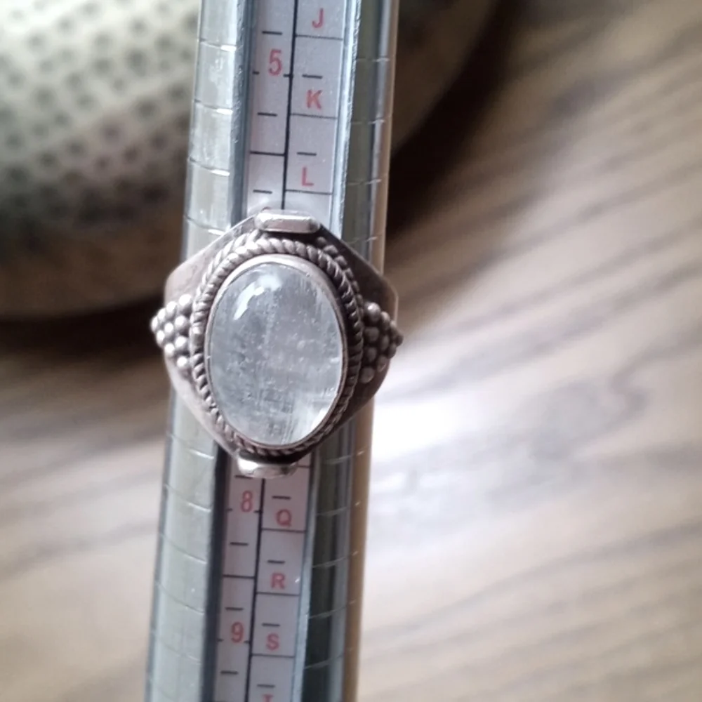 Vintage Clear White Apophyllite Stone 925 Sterling Silver Ring 6.5